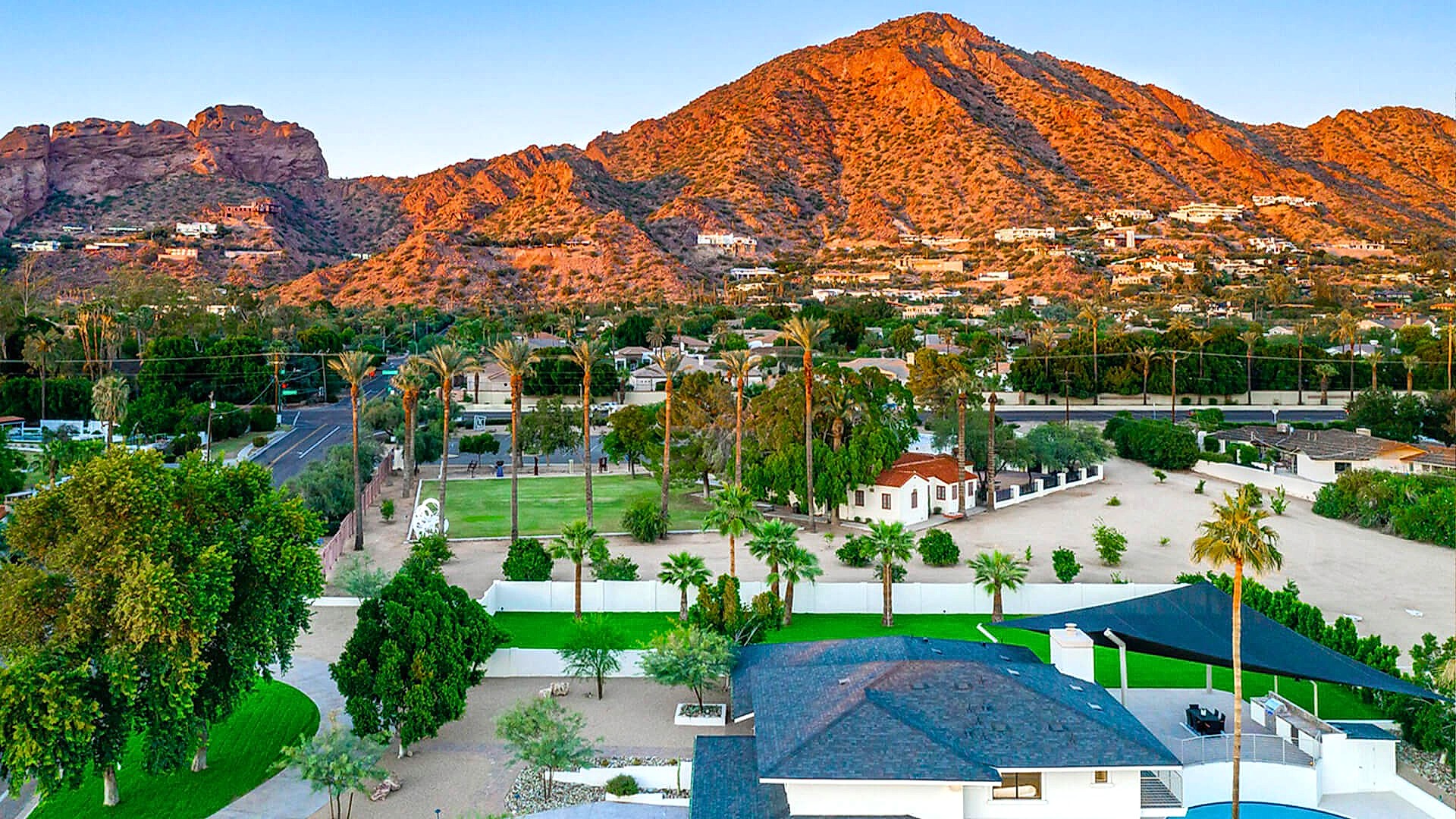 Tree-lined streets and luxury homes in Arcadia, Phoenix